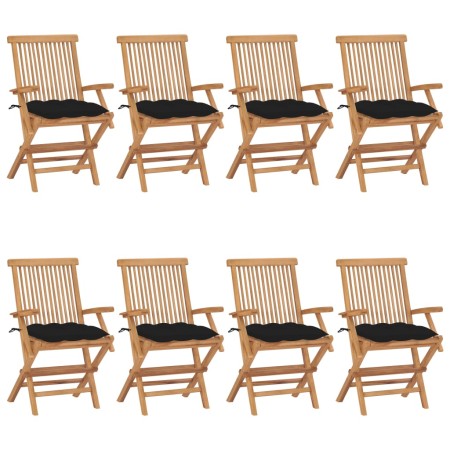 Gartenstühle 8 Stück aus massivem Teakholz mit schwarzen Kissen von vidaXL, Gartenstühle - Ref: Foro24-3072911, Preis: 656,10...