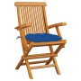 Gartenstühle 3 Stück aus massivem Teakholz mit blauen Kissen von vidaXL, Gartenstühle - Ref: Foro24-3062539, Preis: 238,58 €,...