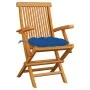 Sillas de jardín 3 uds madera maciza de teca con cojines azules de vidaXL, Sillas de jardín - Ref: Foro24-3062539, Precio: 23...