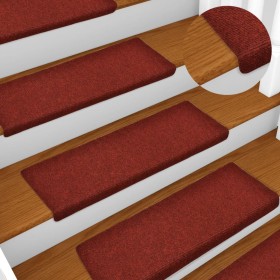 Alfombrilla de escaleras 15 uds tela punzonada rojo 65x21x4 cm