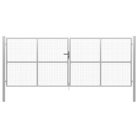 Puerta de jardín de acero galvanizado plateado 415x200 cm de vidaXL, Puertas de jardín - Ref: Foro24-144301, Precio: 577,29 €...