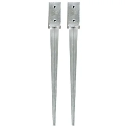 Ground spikes 2 units silver galvanized steel 7x7x75 cm by vidaXL, Spikes for anchoring in the ground - Ref: Foro24-145401, P...