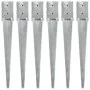 Ground spikes 6 pcs silver galvanized steel 10x10x76 cm by vidaXL, Spikes for anchoring in the ground - Ref: Foro24-145420, P...