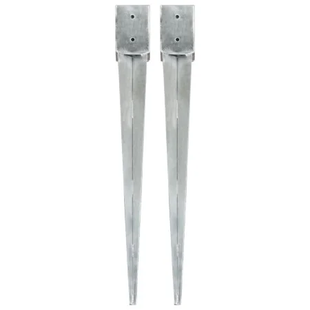 Ground spikes 2 pcs silver galvanized steel 10x10x91 cm by vidaXL, Spikes for anchoring in the ground - Ref: Foro24-145422, P...