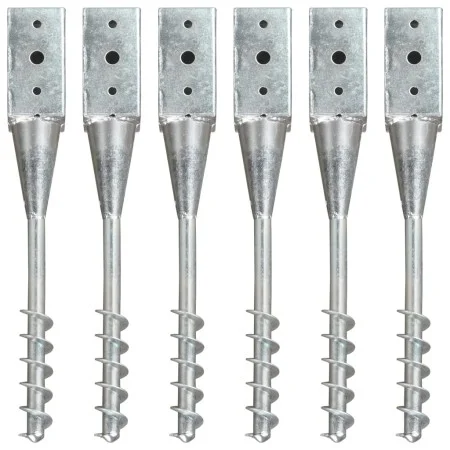 Ground spikes 6 units silver galvanized steel 7x7x56 cm by vidaXL, Spikes for anchoring in the ground - Ref: Foro24-145436, P...