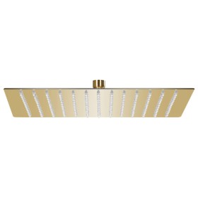 Cabezal ducha efecto lluvia acero inox cuadrado dorado 25x25cm