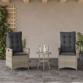 Sillones reclinables de jardín con cojines gris 2 uds ratán PE