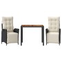 Set comedor de jardín 3 pzas con cojines ratán sintético negro