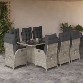 Set comedor de jardín 9 pzas cojines ratán sintético gris claro