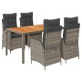 5-teiliges Garten-Essset mit grauen Kissen aus synthetischem Rattan von vidaXL, Gartensets - Ref: Foro24-3213106, Preis: 638,...