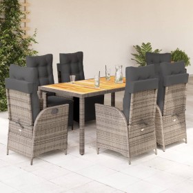 Set comedor jardín 7 pzas y cojines ratán sintético gris