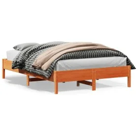 Wax brown pine solid wood bed frame 140x200 cm by vidaXL, Beds and slatted bases - Ref: Foro24-842701, Price: 118,70 €, Disco...