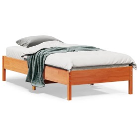 Estructura de cama madera maciza de pino marrón cera 90x190 cm