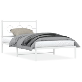 Estructura de cama de metal con cabecero blanco 107x203 cm