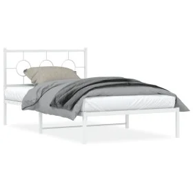 Estructura de cama de metal con cabecero blanco 107x203 cm de vidaXL, Camas y somieres - Ref: Foro24-376271, Precio: 71,04 €,...