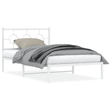 Metallbettgestell mit weißem Kopfteil 107x203 cm von vidaXL, Betten und Lattenroste - Ref: Foro24-376271, Preis: 72,03 €, Rab...