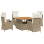 Set comedor de jardín 5 pzas con cojines ratán sintético beige de vidaXL, Conjuntos de jardín - Ref: Foro24-3277473, Precio: ...
