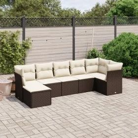 7-piece garden sofa set with brown PE rattan cushions by vidaXL, Garden sets - Ref: Foro24-3263199, Price: 455,38 €, Discount: %