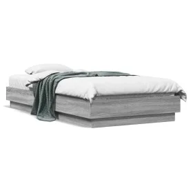 Sonoma gray engineered wood bed frame 75x190 cm by vidaXL, Beds and slatted bases - Ref: Foro24-839642, Price: 83,28 €, Disco...