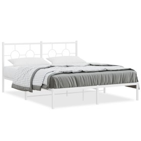 Bettgestell aus weißem Metall mit Kopfteil 160x200 cm von vidaXL, Betten und Lattenroste - Ref: Foro24-376278, Preis: 112,60 ...
