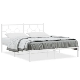 Estructura de cama con cabecero metal blanca 160x200 cm de vidaXL, Camas y somieres - Ref: Foro24-376278, Precio: 110,88 €, D...