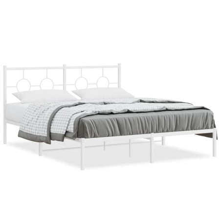 Bettgestell aus weißem Metall mit Kopfteil 160x200 cm von vidaXL, Betten und Lattenroste - Ref: Foro24-376278, Preis: 112,60 ...