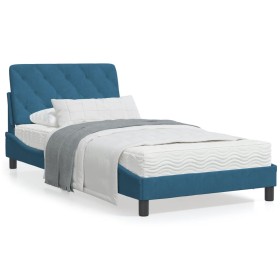 Estructura de cama con luces LED terciopelo azul 100x200 cm