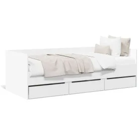 Lounger with white engineered wood drawers 90x190 cm by vidaXL, Beds and slatted bases - Ref: Foro24-3280825, Price: 203,49 €...