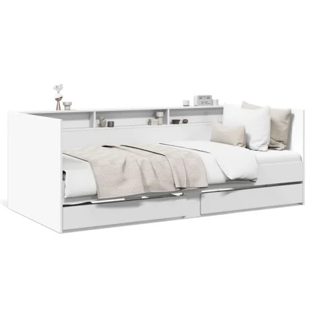 Lounger with white engineered wood drawers 90x200 cm by vidaXL, Beds and slatted bases - Ref: Foro24-3280846, Price: 185,30 €...