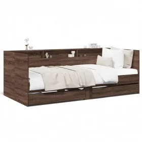 Lounger with brown oak engineered wood drawers 90x200 cm by vidaXL, Beds and slatted bases - Ref: Foro24-3280852, Price: 210,...