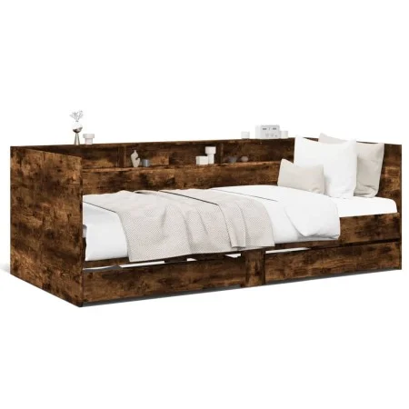 Lounger with drawers engineered smoked oak wood 90x200 cm by vidaXL, Beds and slatted bases - Ref: Foro24-3280850, Price: 201...