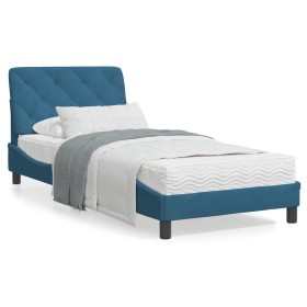 Bettgestell mit blauem Samtkopfteil 90x200 cm von vidaXL, Betten und Lattenroste - Ref: Foro24-3207903, Preis: 148,31 €, Raba...