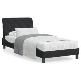 Estructura de cama con cabecero de terciopelo negro 90x200 cm