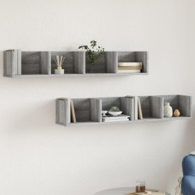 Wall furniture 2 pcs gray Sonoma wood 99x18x16.5 cm by vidaXL, Shelves and shelves - Ref: Foro24-840454, Price: 39,40 €, Disc...