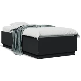 Bed frame with LED lights black engineered wood 90x190 cm by vidaXL, Beds and slatted bases - Ref: Foro24-3209661, Price: 133...