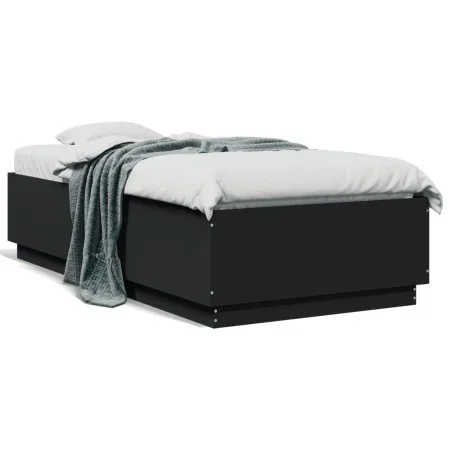 Bed frame with LED lights black engineered wood 90x190 cm by vidaXL, Beds and slatted bases - Ref: Foro24-3209661, Price: 133...