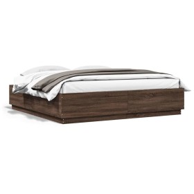 Estructura de cama madera de ingeniería marrón roble 200x200 cm