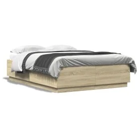 Sonoma oak engineered wood bed frame 120x200 cm by vidaXL, Beds and slatted bases - Ref: Foro24-3209711, Price: 141,17 €, Dis...