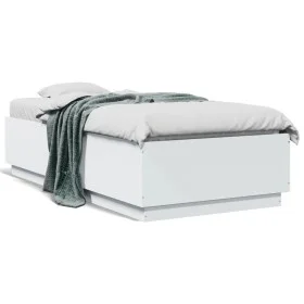 White engineered wood bed frame 90x190 cm by vidaXL, Beds and slatted bases - Ref: Foro24-3209751, Price: 112,87 €, Discount: %