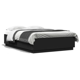 Black engineered wood bed frame 160x200 cm by vidaXL, Beds and slatted bases - Ref: Foro24-3209689, Price: 159,60 €, Discount: %