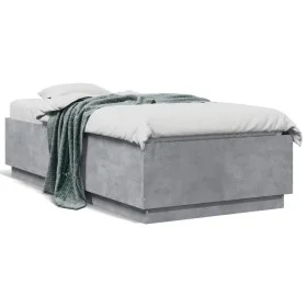 Bed frame with LED lights concrete gray wood 90x190 cm by vidaXL, Beds and slatted bases - Ref: Foro24-3209663, Price: 130,09...