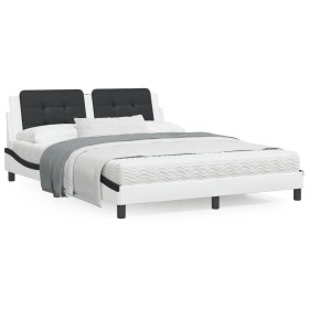 Estructura de cama con luz LED cuero PE blanco negro 160x200 cm
