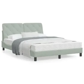 Bed frame with light gray velvet headboard 140x190cm by vidaXL, Beds and slatted bases - Ref: Foro24-3207917, Price: 187,82 €...