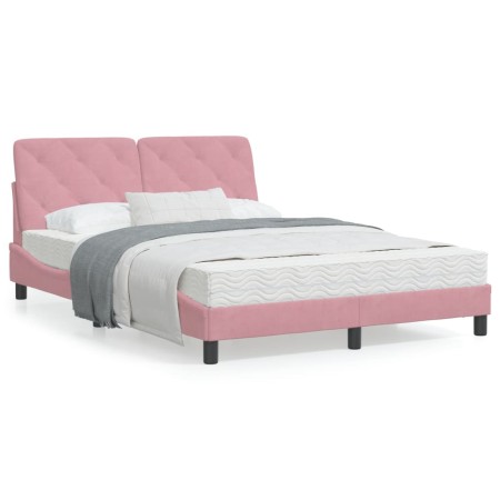 Estructura de cama con cabecero de terciopelo rosa 140x190 cm