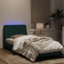 Estructura cama con luces LED terciopelo verde oscuro 90x200 cm