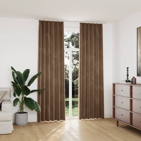Cortinas opacas con ganchos 2 uds terciopelo beige 140x245 cm
