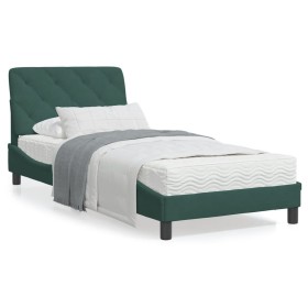 Cama con colchón terciopelo verde oscuro 90x190 cm