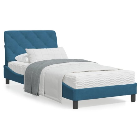 Cama con colchón terciopelo azul 90x200 cm