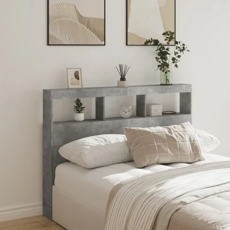 Concrete gray bed headboard with LED light 140x17x102 cm by vidaXL, Headboards and footboards - Ref: Foro24-839199, Price: 79...