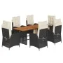 Set de comedor de jardín 7 pzas y cojines ratán sintético negro de vidaXL, Conjuntos de jardín - Ref: Foro24-3213366, Precio:...